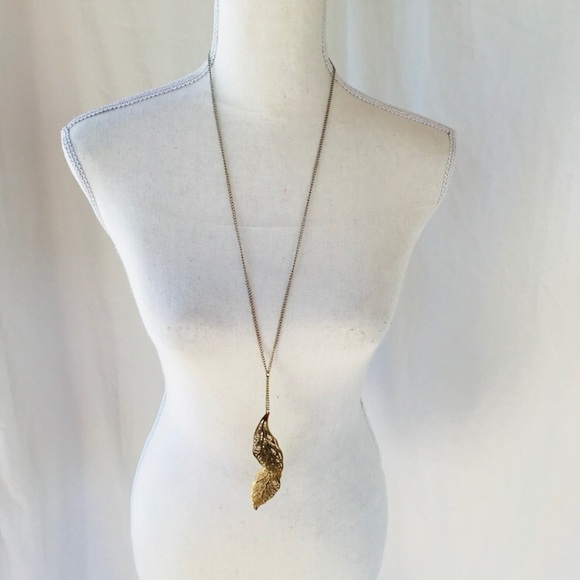 Long Gold Leaf Necklace - Picture 1 of 3